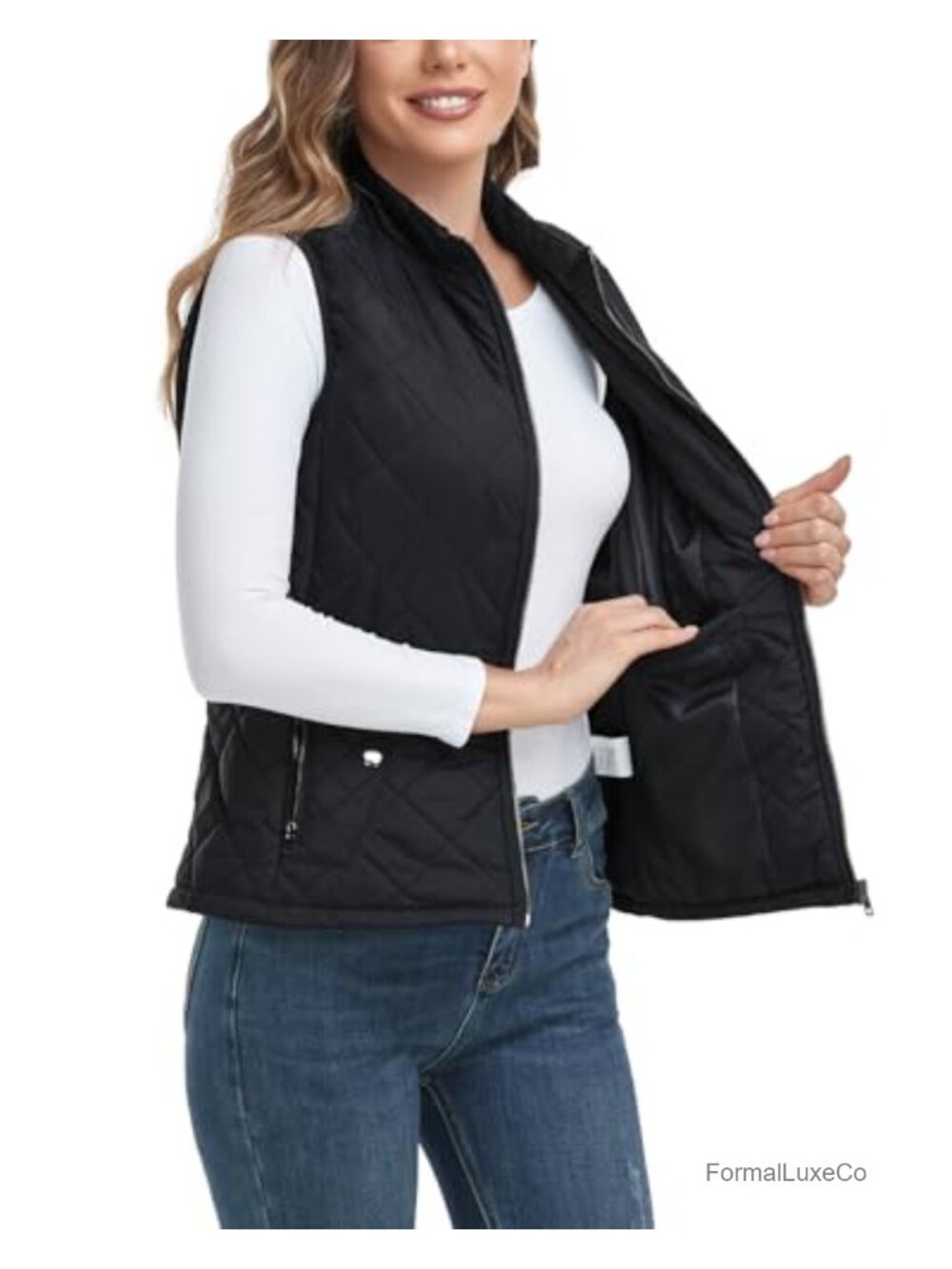 Women's Quilted Vest Stand Collar Zip Lightweight Sleeveless Polyester - Picture 1 of 6